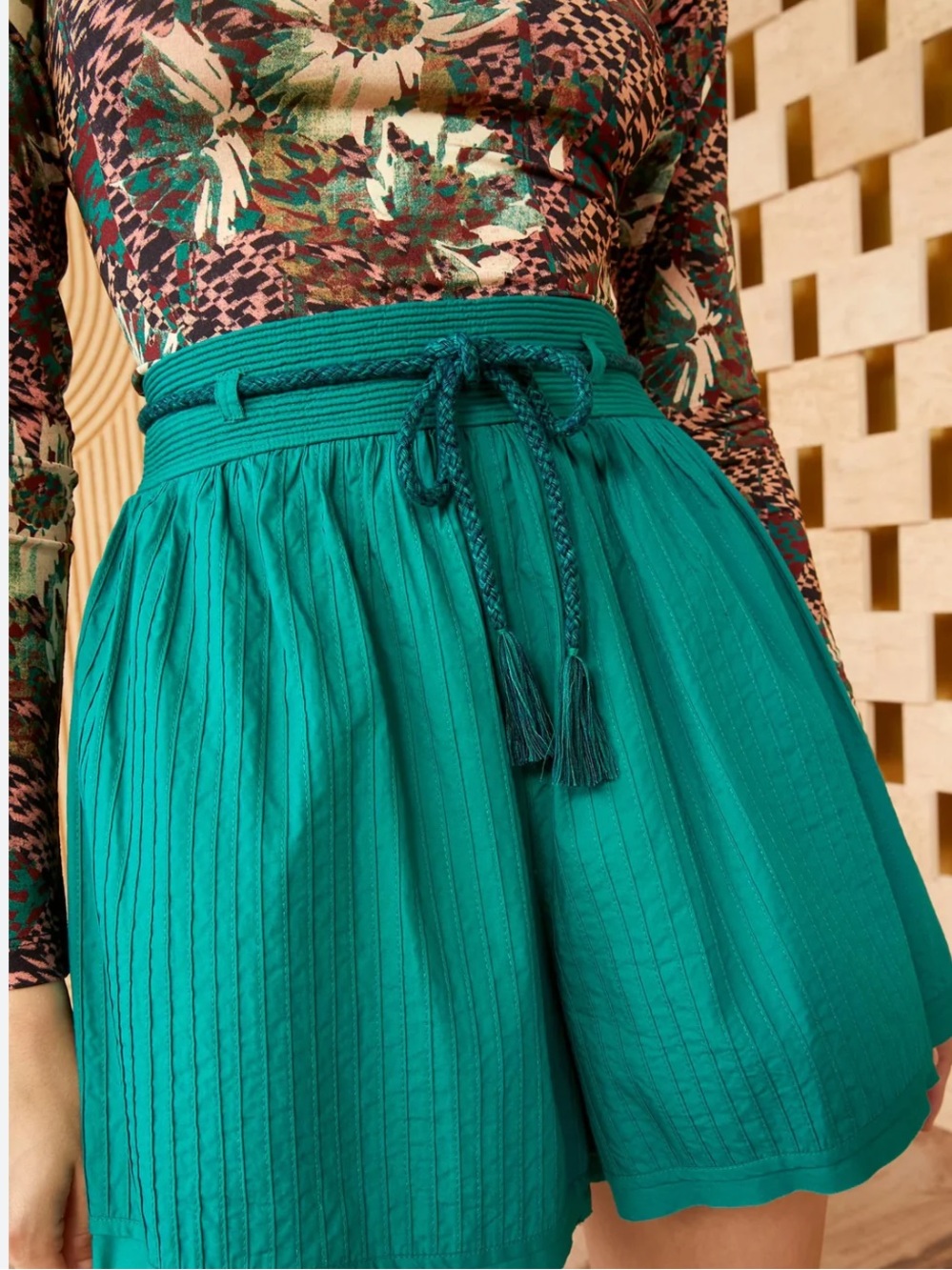 Ulla Johnson Verdigris High-Waist Pleated Shorts